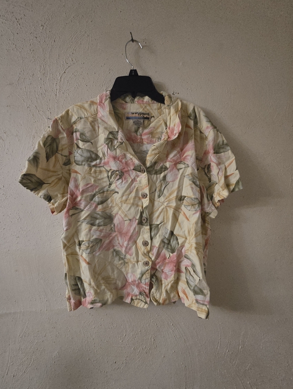Floral Short-Sleeve Button Down Shirt - Cream & Pink